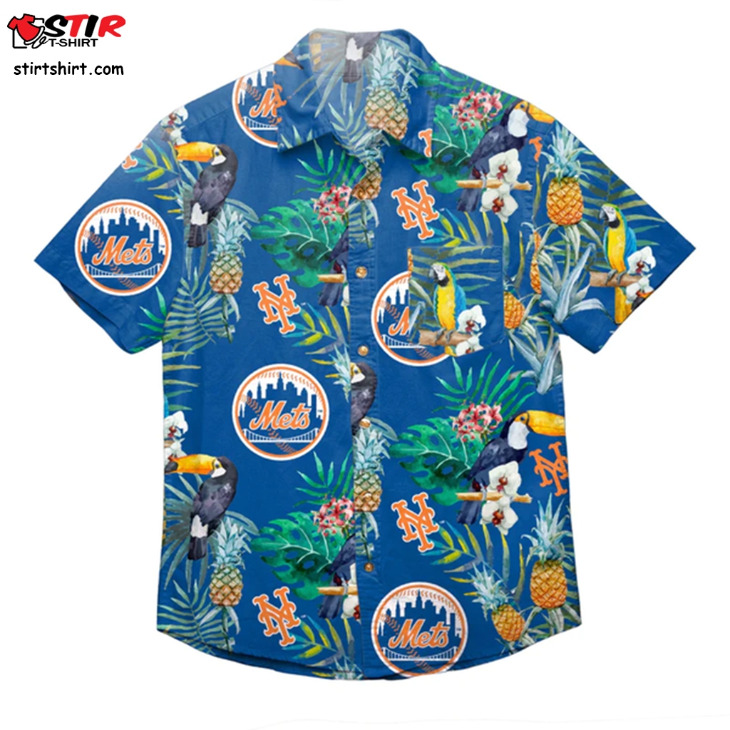 New York Mets Mlb Mens Floral Button Up Shirt