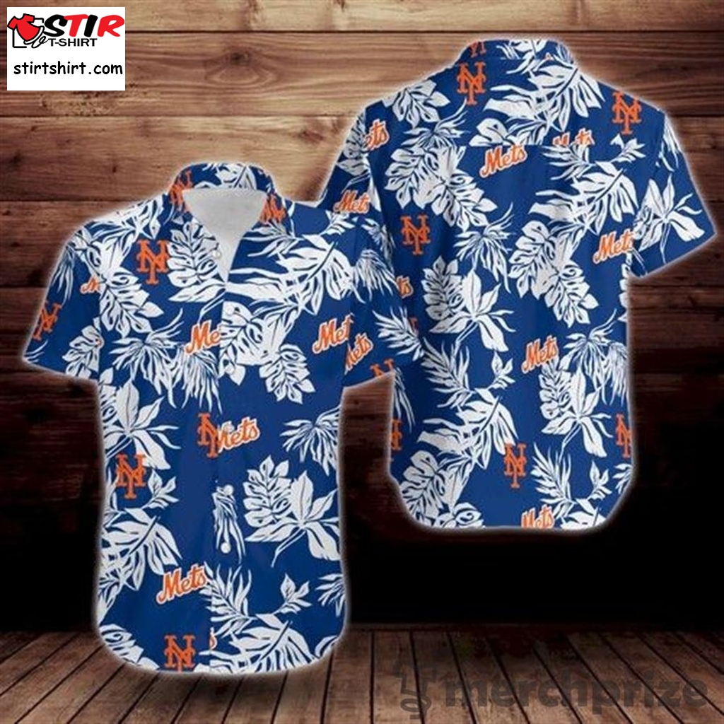 New York Mets Tropical Flower Short Sleeve Hawaiian Shirt 