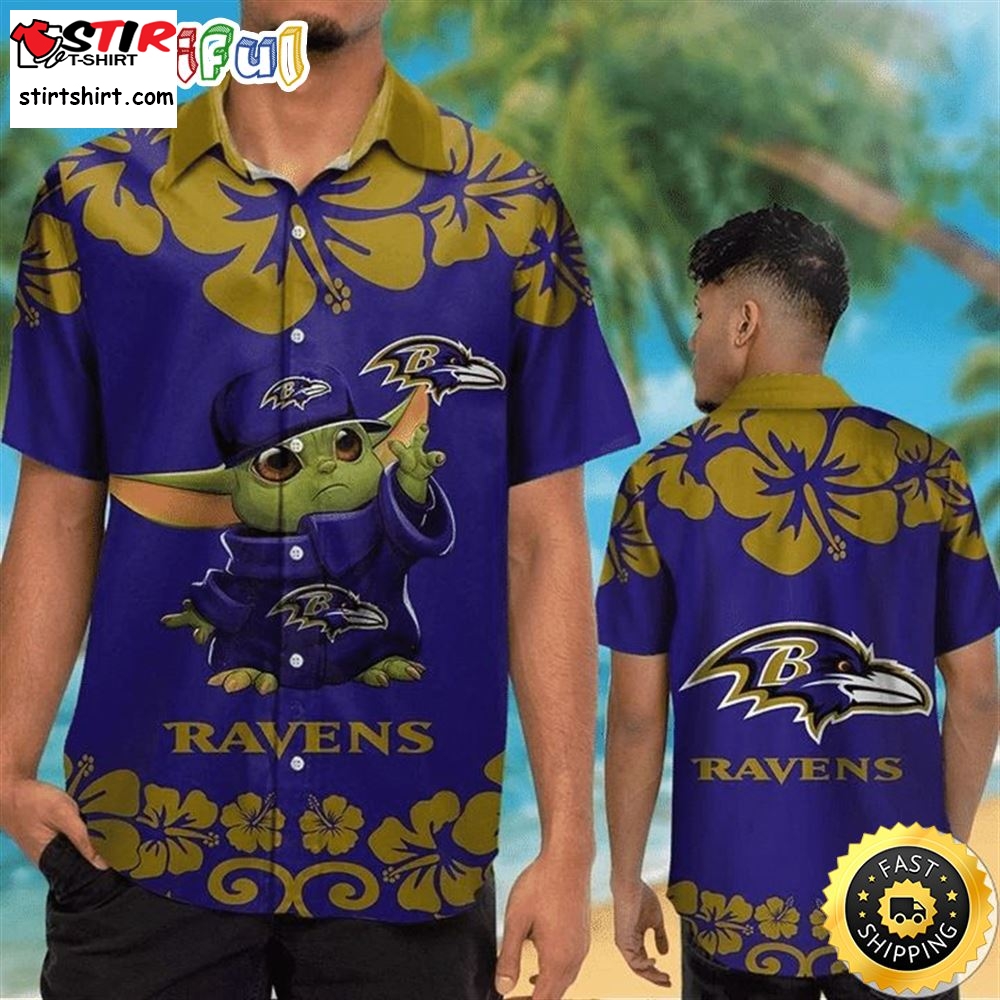 Nfl Baltimore Ravens Baby Yoda Purple Hawaiian Shirt