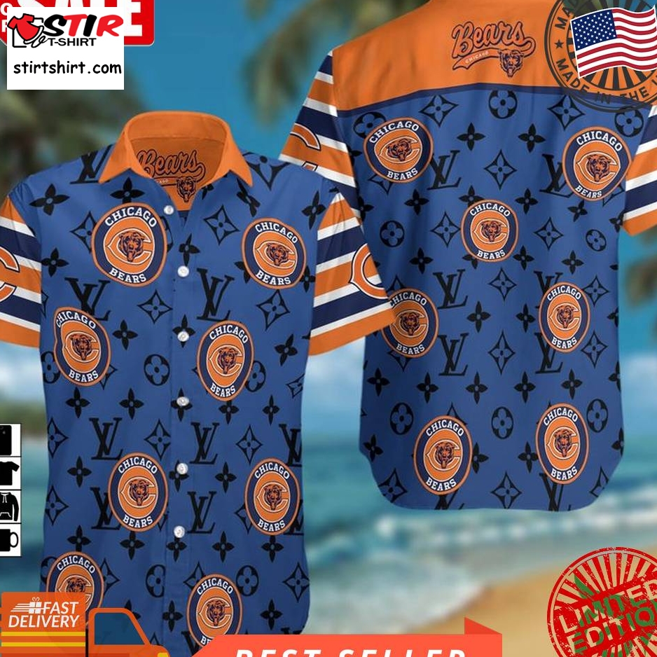 Nfl Chicago Bears With Louis Vuitton Logo Blue And Orange Hawaiian Shirt -  StirTshirt