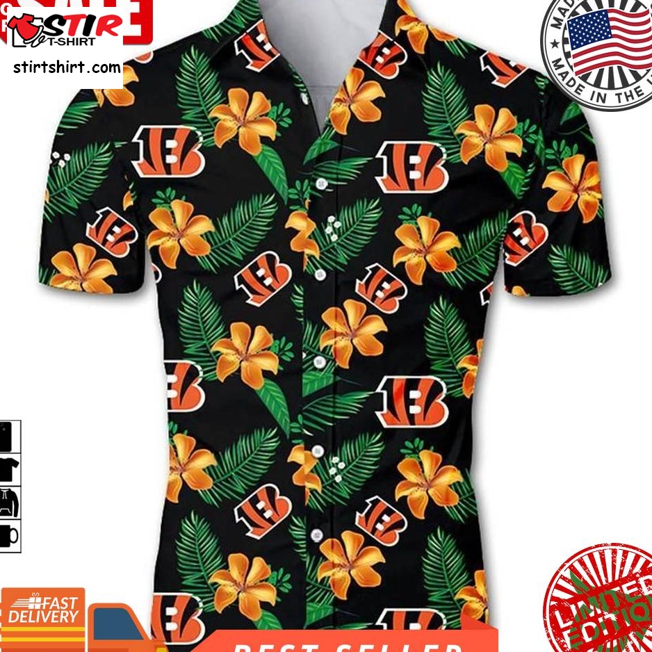 Nfl Cincinnati Bengals Black And Orange Flowers Hawaiian Shirt