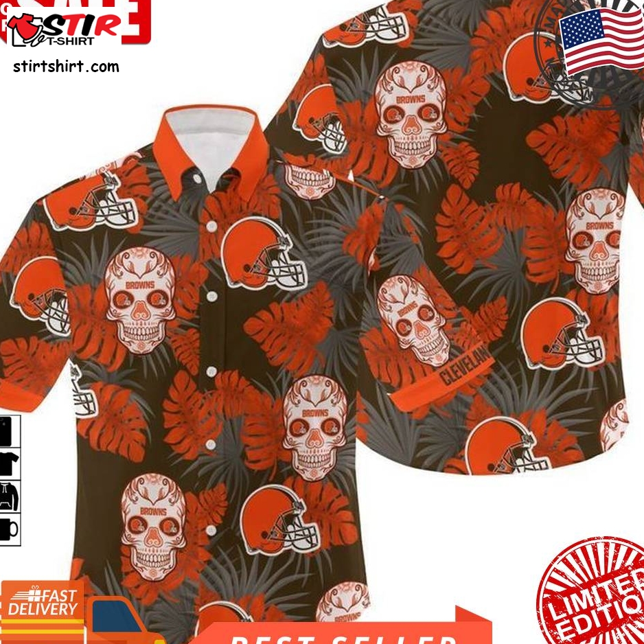 Nfl Cleveland Browns Candy Skulls Gift For Fan Hawaiian Graphic Print Short Sleeve Hawaiian Shirt 3 H97
