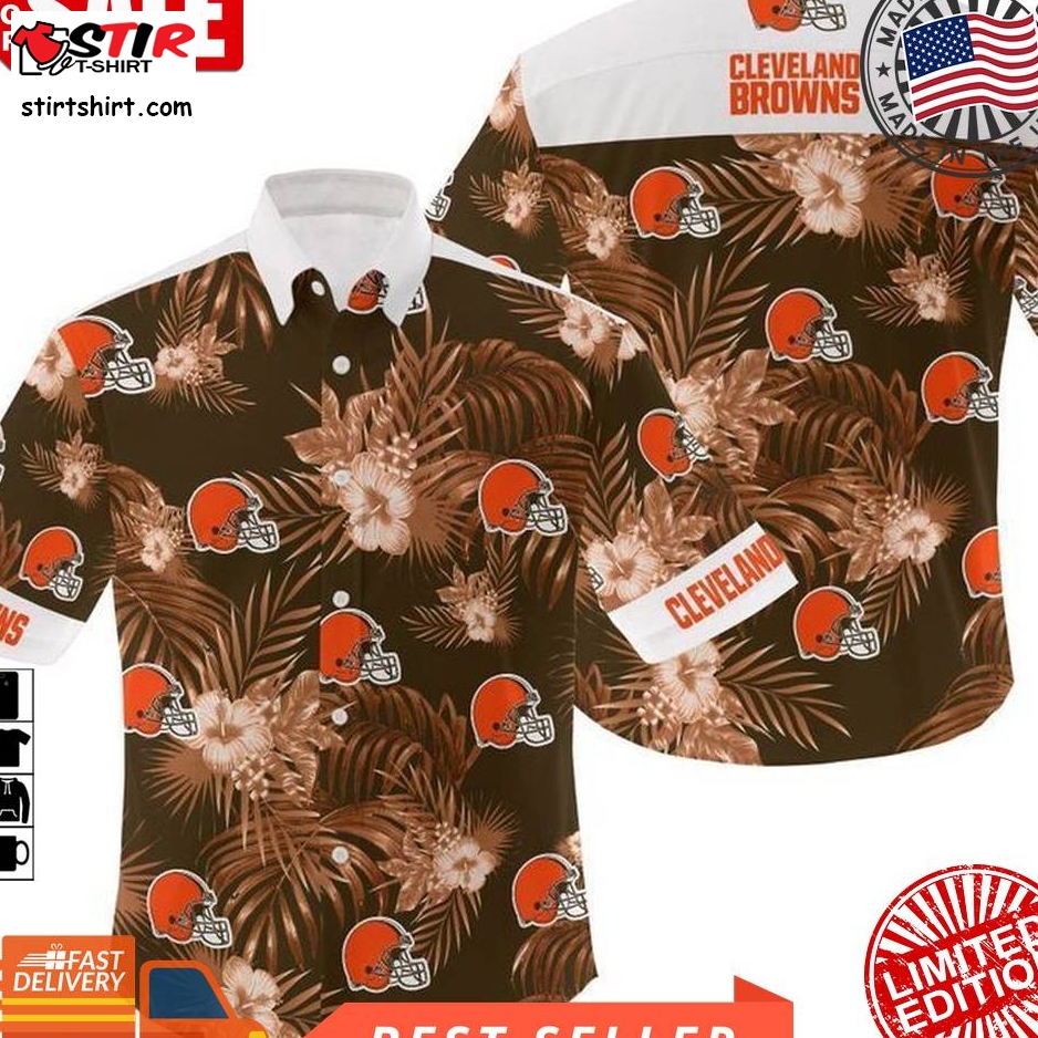 Nfl Cleveland Browns Flowers Gift For Fan Hawaiian Graphic Print Short Sleeve Hawaiian Shirt 3 H97