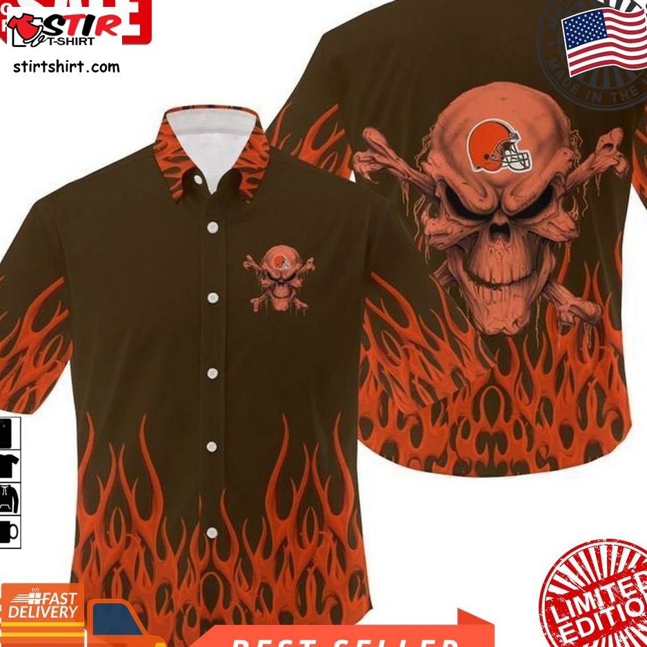 Nfl Cleveland Browns Skull Gift For Fan Hawaiian Graphic Print Short Sleeve Hawaiian Shirt 2 H97