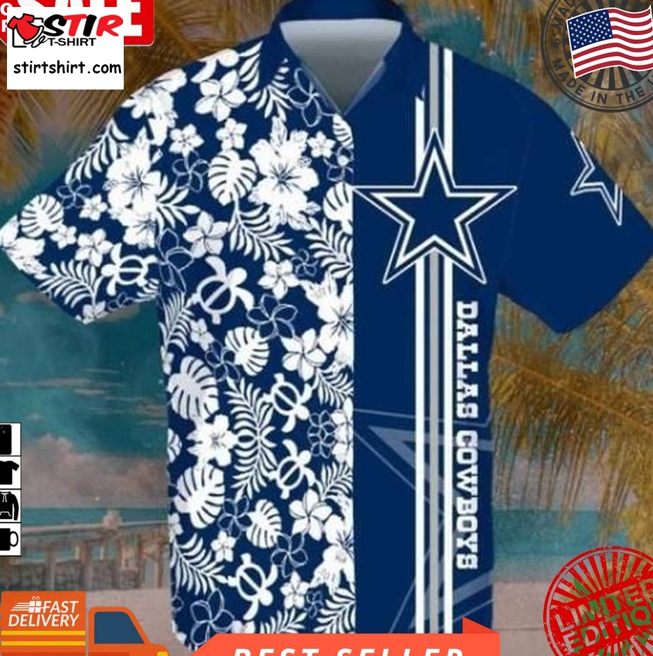 Nfl Dallas Cowboys Dark Blue And White Flowers Hawaiian Shirt