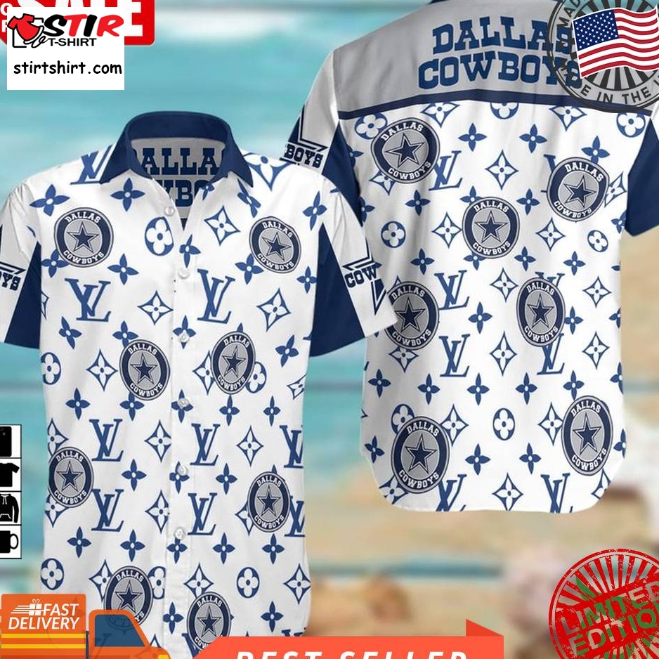 Nfl Dallas Cowboys With Dark Blue Louis Vuitton Logo White Hawaiian Shirt