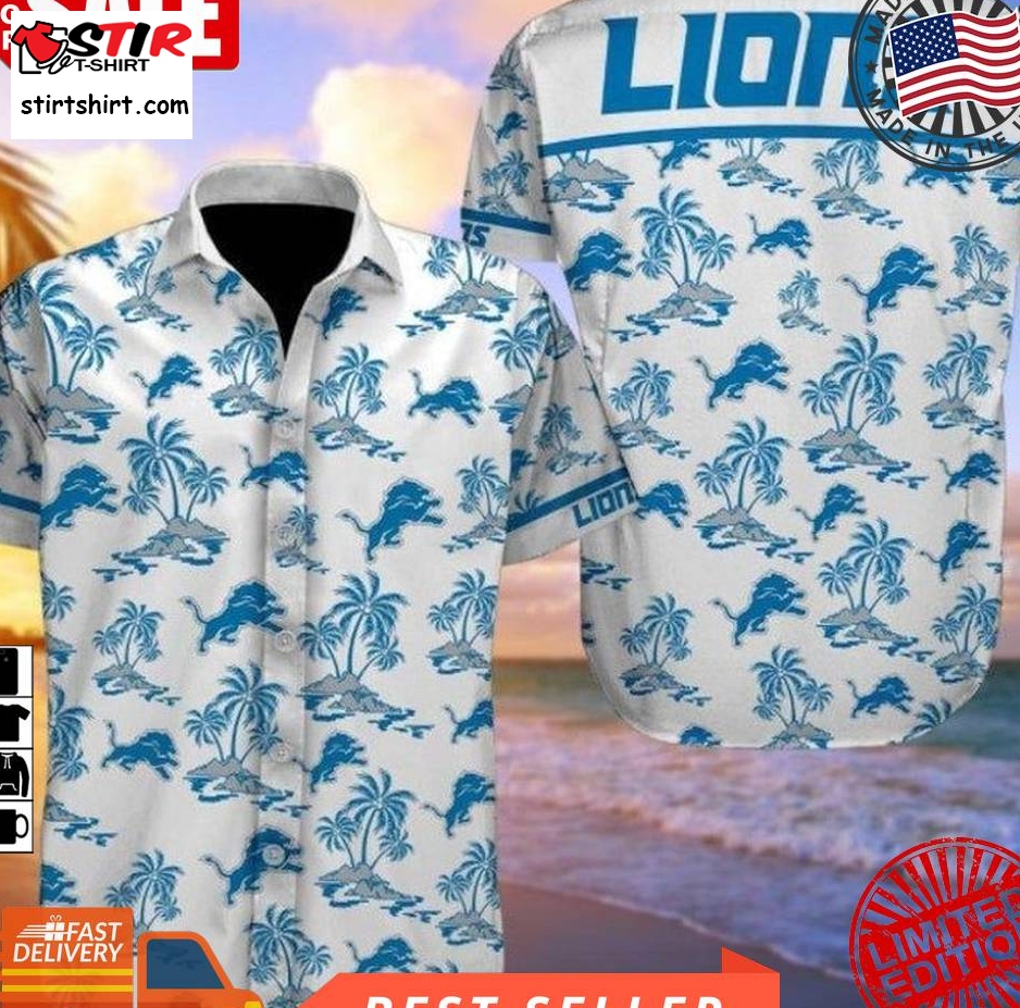 Nfl Detroit Lions Football Hawaiian Graphic Print Short Sleeve Hawaiian Shirt Size S   5Xl
