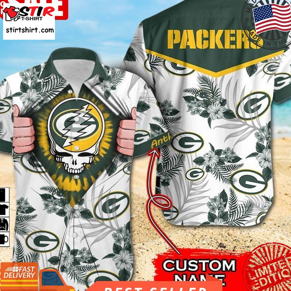 Nfl Green Bay Packers Grateful Dead Gift For Fan Personalized Hawaiian Graphic Print Short Sleeve Hawaiian Shirt H97