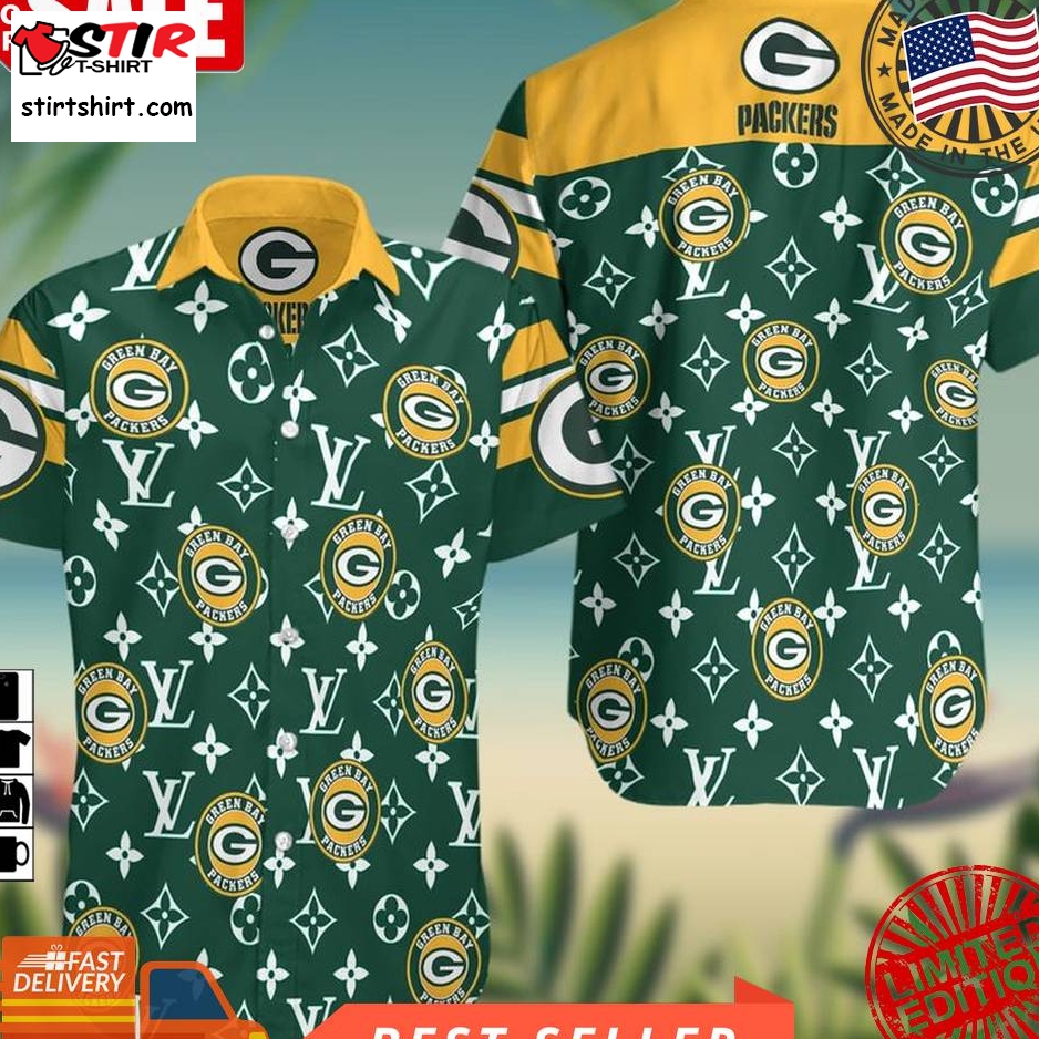 Nfl Green Bay Packers With Louis Vuitton Logo Yellow And Green Hawaiian Shirt
