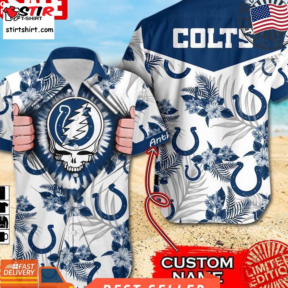 Nfl Indianapolis Colts Grateful Dead Gift For Fan Personalized Hawaiian Graphic Print Short Sleeve Hawaiian Shirt H97