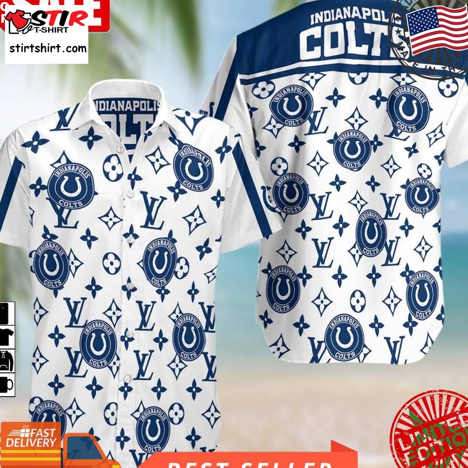 Nfl Indianapolis Colts With Dark Blue Louis Vuitton Logo White Hawaiian Shirt