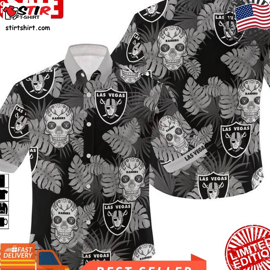 Nfl Las Vegas Raiders Candy Skulls Gift For Fan Hawaiian Graphic Print Short Sleeve Hawaiian Shirt 3 H97