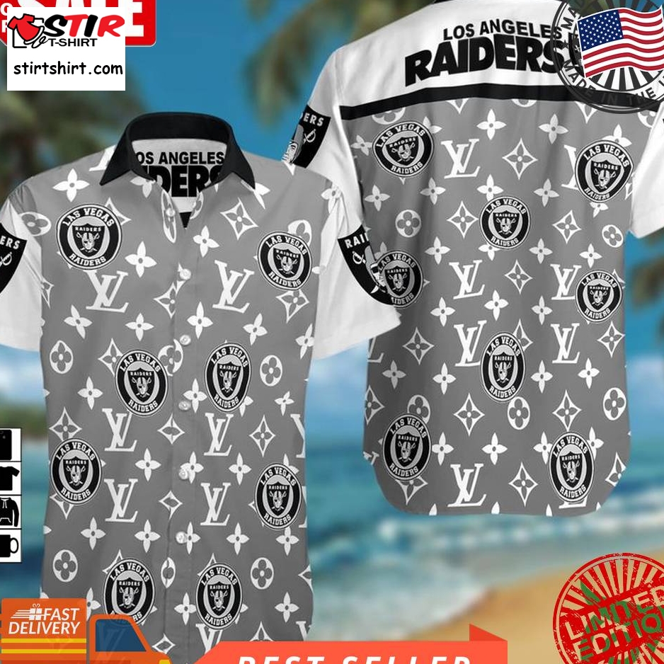 Nfl Las Vegas Raiders With White Louis Vuitton Logo Gray Hawaiian Shirt