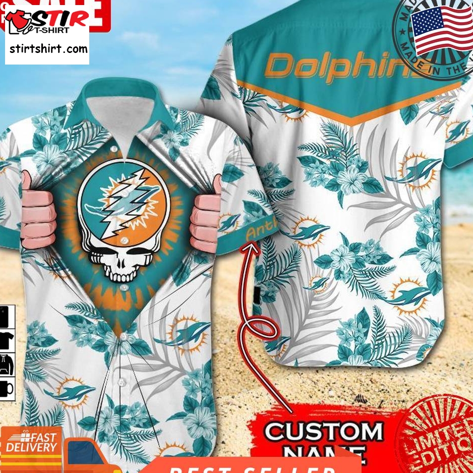 Nfl Miami Dolphins Grateful Dead Gift For Fan Personalized Hawaiian Graphic Print Short Sleeve Hawaiian Shirt H97