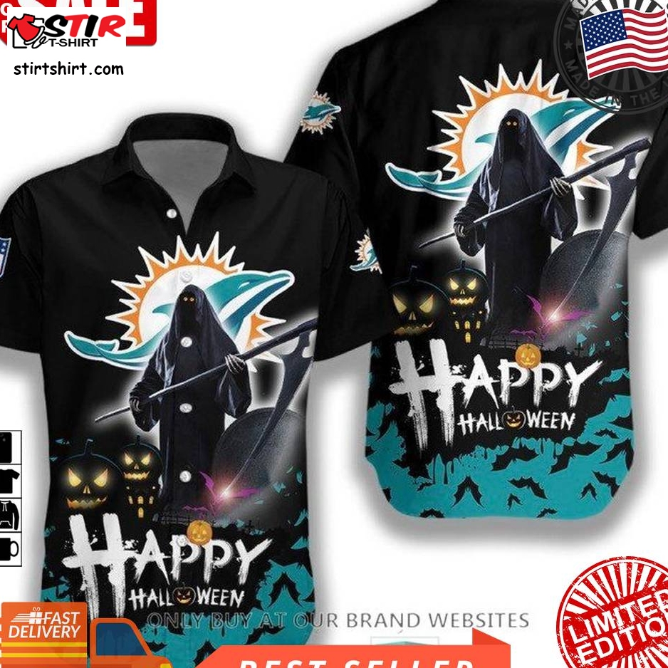 Nfl Miami Dolphins Happy Halloween Hawaiian Shirt  