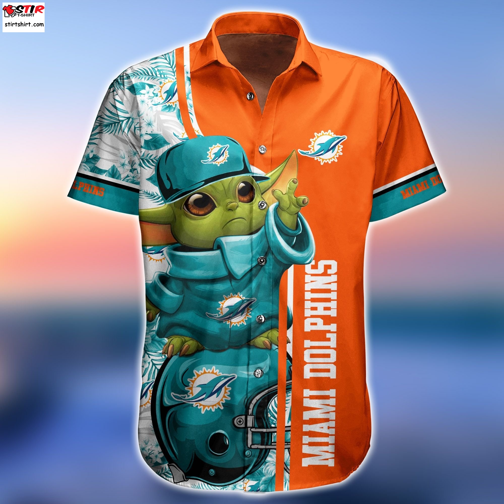Nfl Miami Dolphins Hawaiian Shirt Baby Yoda Floral And Short 3D For Fans 01 2