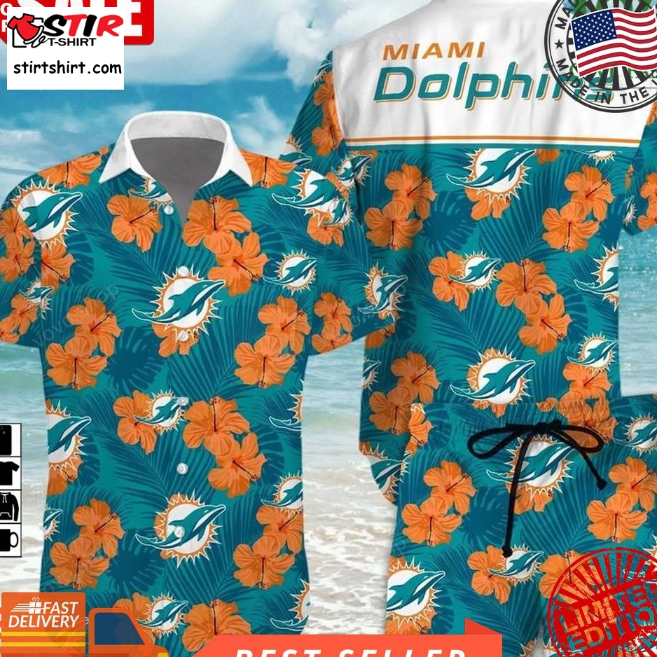 Nfl Miami Dolphins Logo Pattern Flower Tropical Hawaiian Shirt