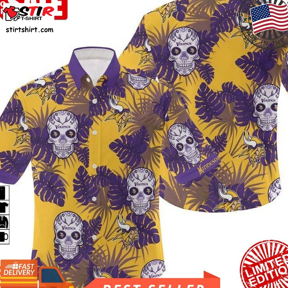 Nfl Minnesota Vikings Candy Skulls Gift For Fan Hawaiian Graphic Print Short Sleeve Hawaiian Shirt 3 H97