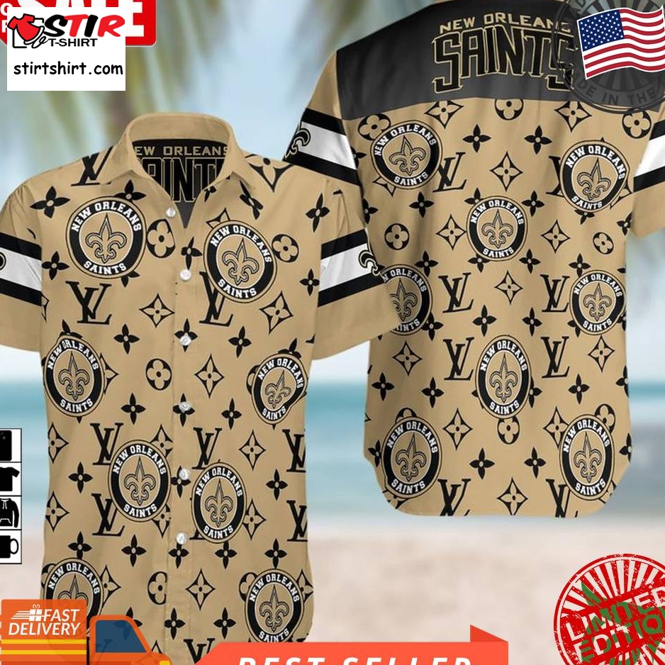 Nfl New Orleans Saints With Black Louis Vuitton Logo Light Brown Hawaiian Shirt