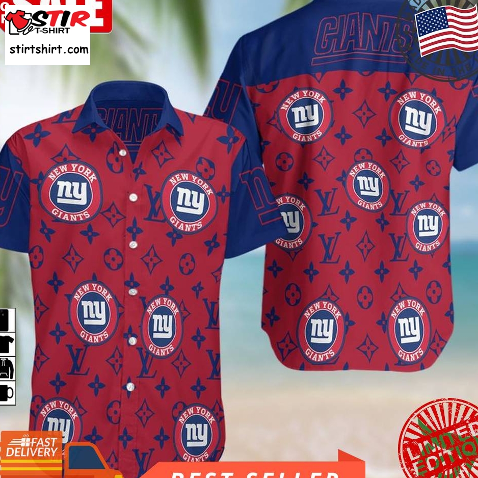 Nfl New York Giants With Blue Louis Vuitton Logo Red Hawaiian Shirt