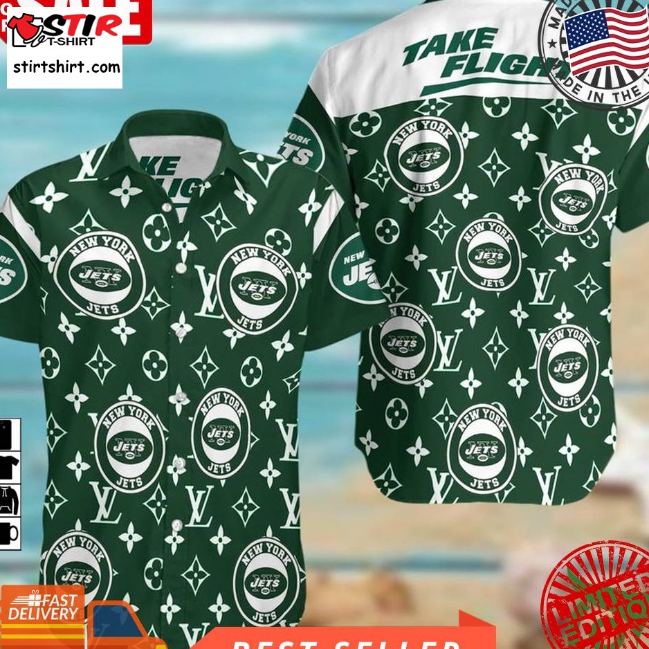 Nfl New York Jets With Green Louis Vuitton Logo Green Hawaiian Shirt