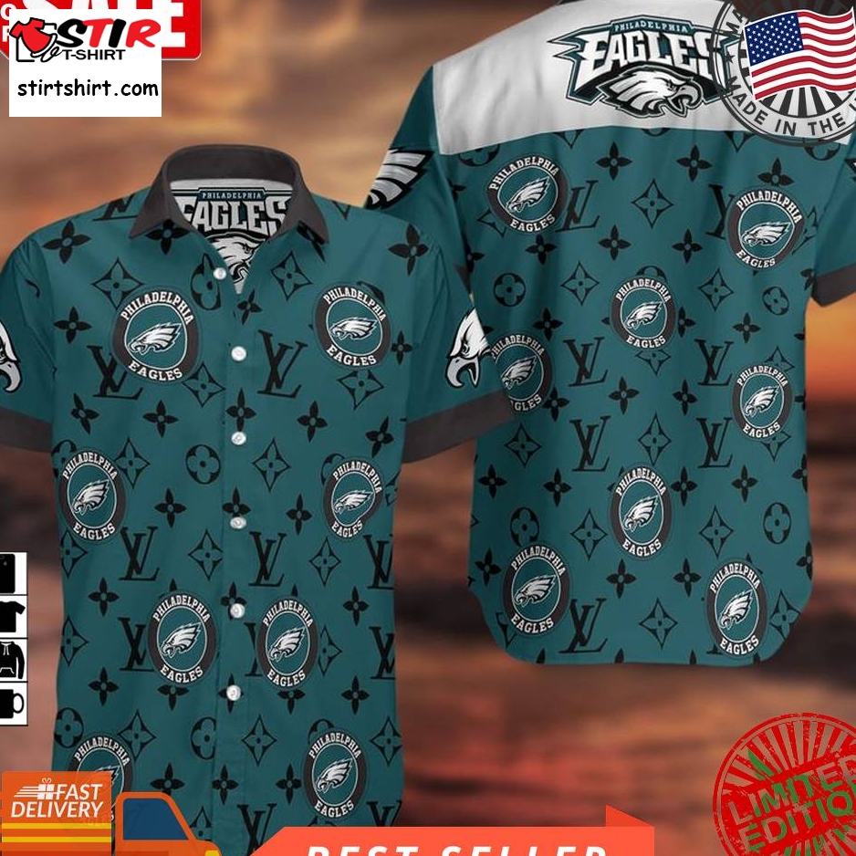 Nfl Philadelphia Eagles With Black Louis Vuitton Juniper Green Hawaiian Shirt