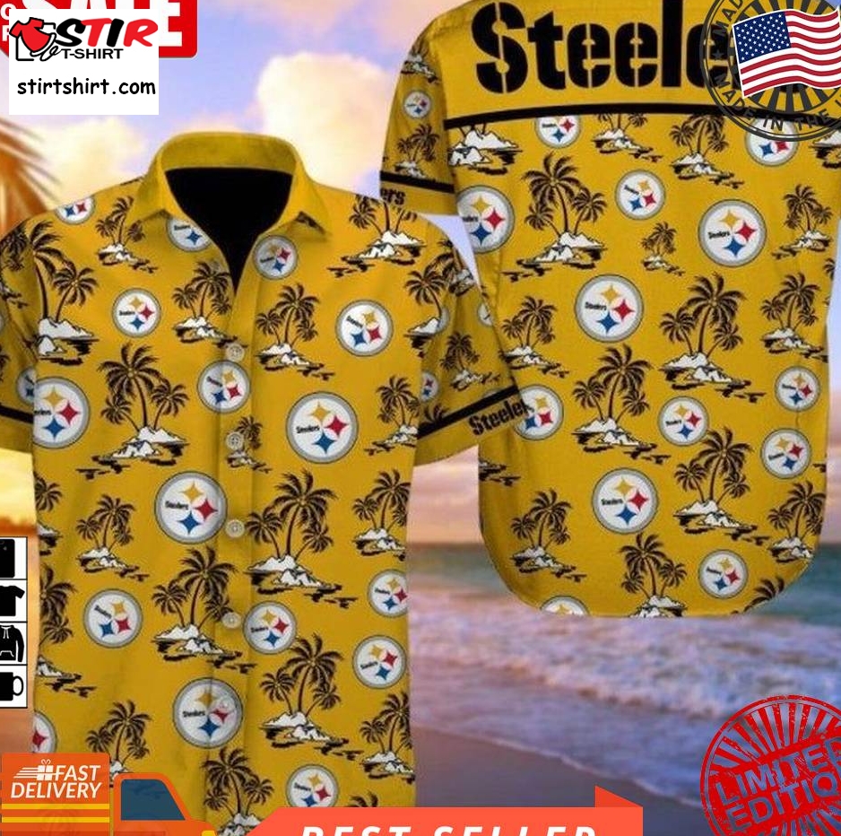 Nfl Pittsburgh Steelers Football Hawaiian Graphic Print Short Sleeve Hawaiian Shirt Size S   5Xl