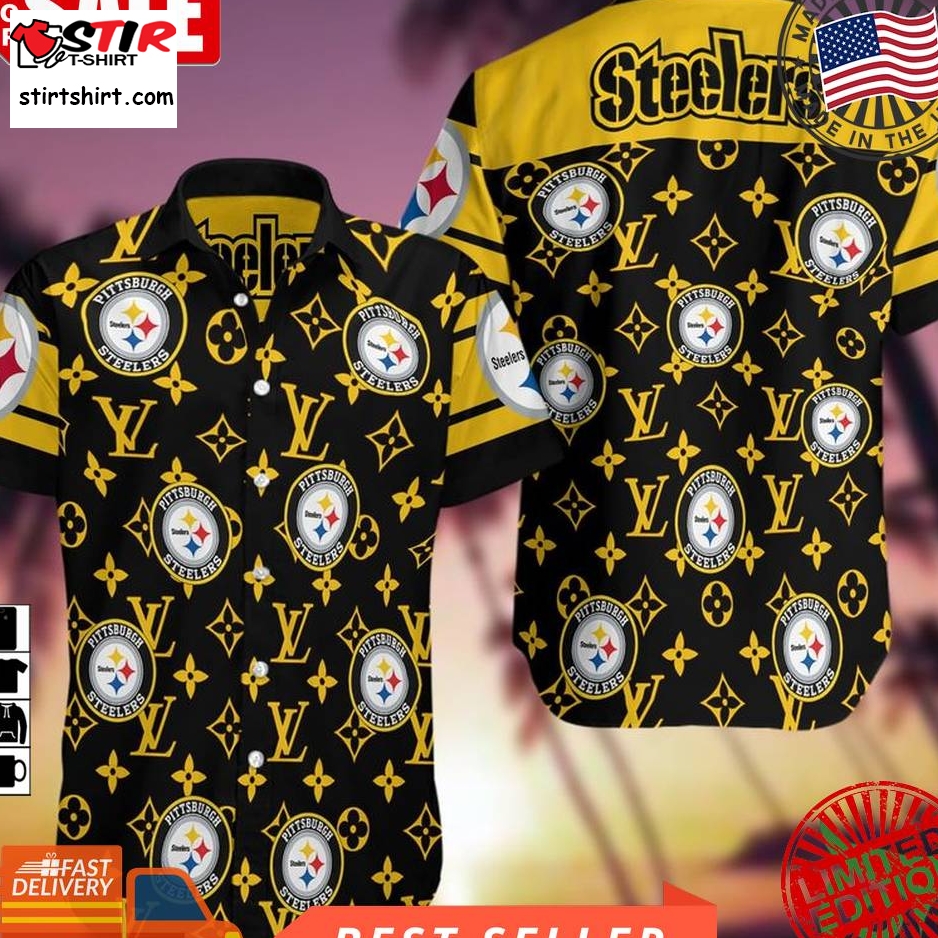 Nfl Pittsburgh Steelers With Yellow Louis Vuitton Logo Black Hawaiian Shirt