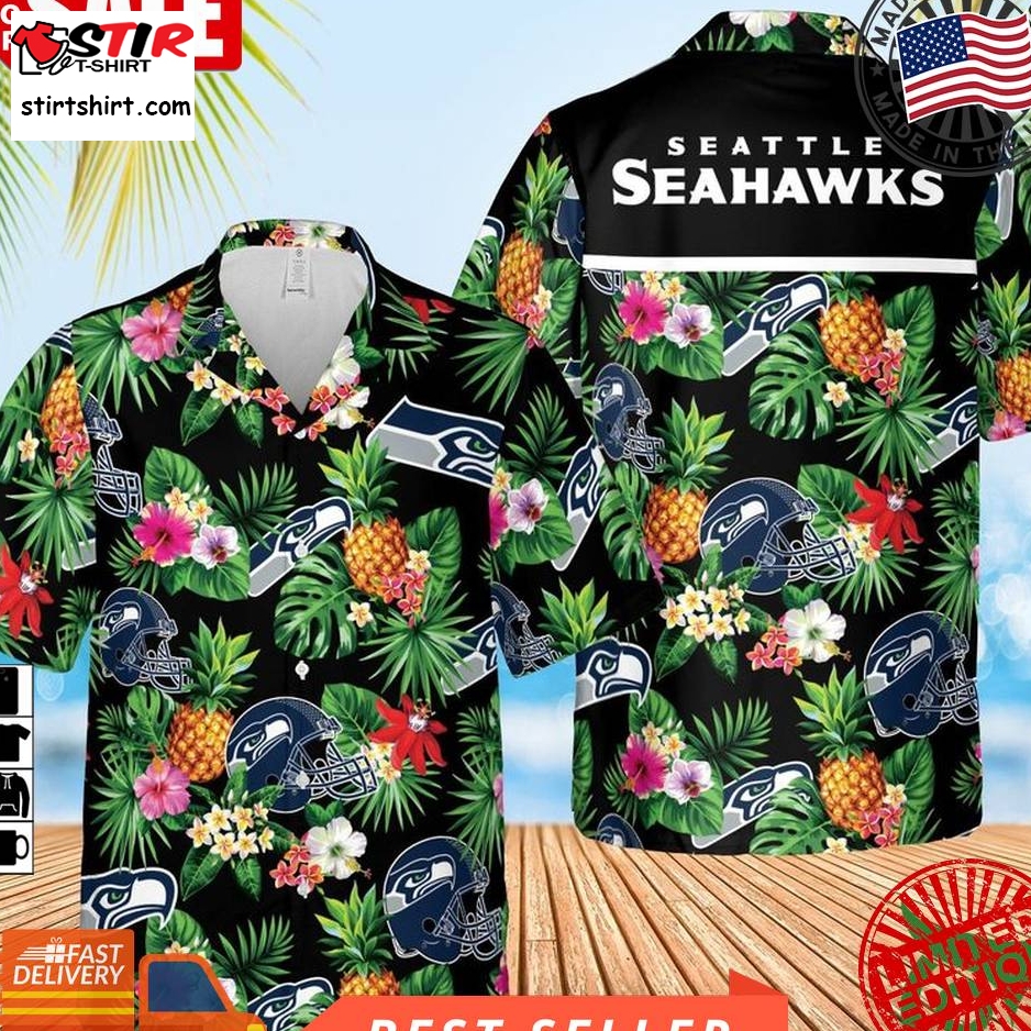 Nfl Seattle Seahawks Tropical Leaf Black Hawaiian Shirt And Shorts
