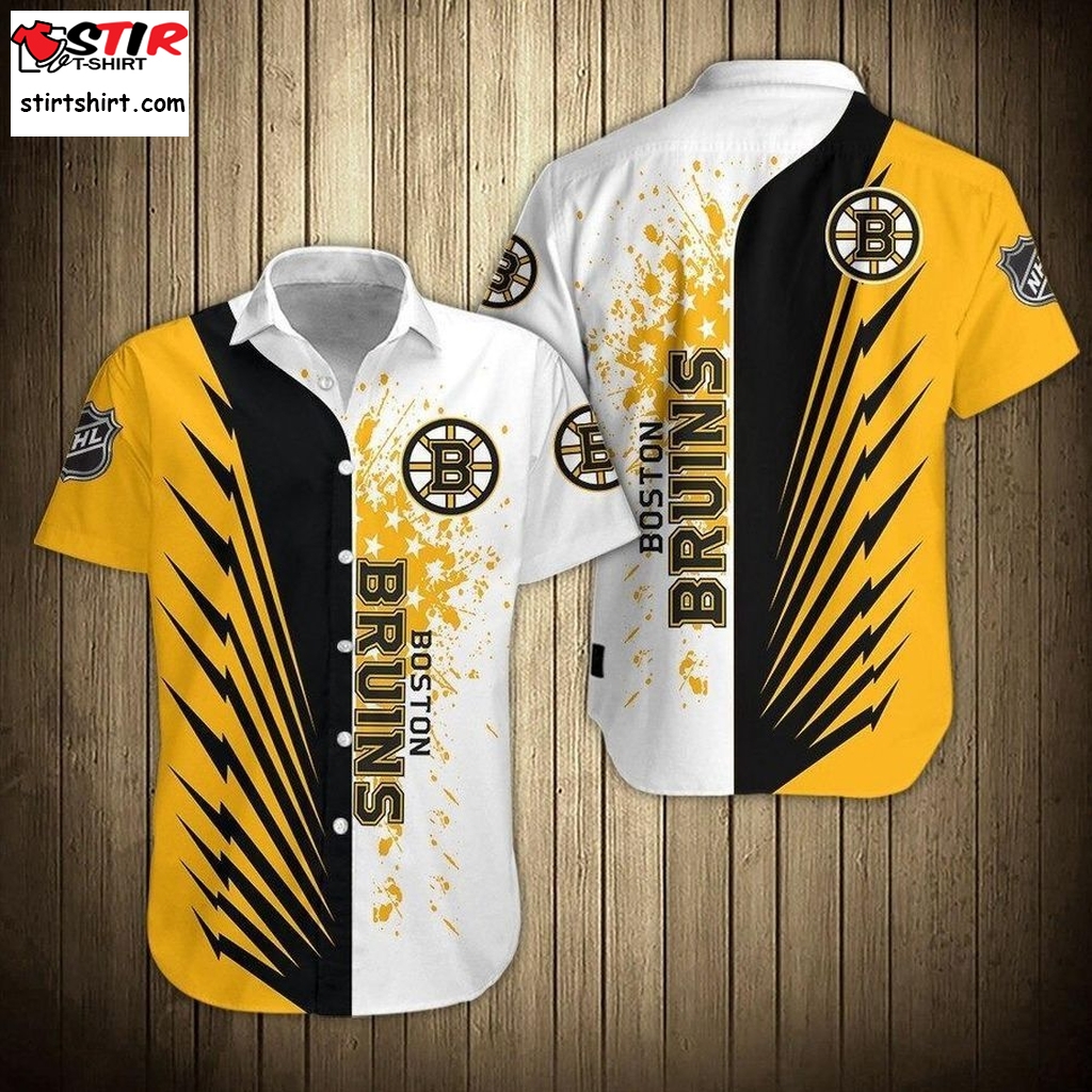 Nhl Boston Bruins Button Up Hawaiian Shirt  Nhl 
