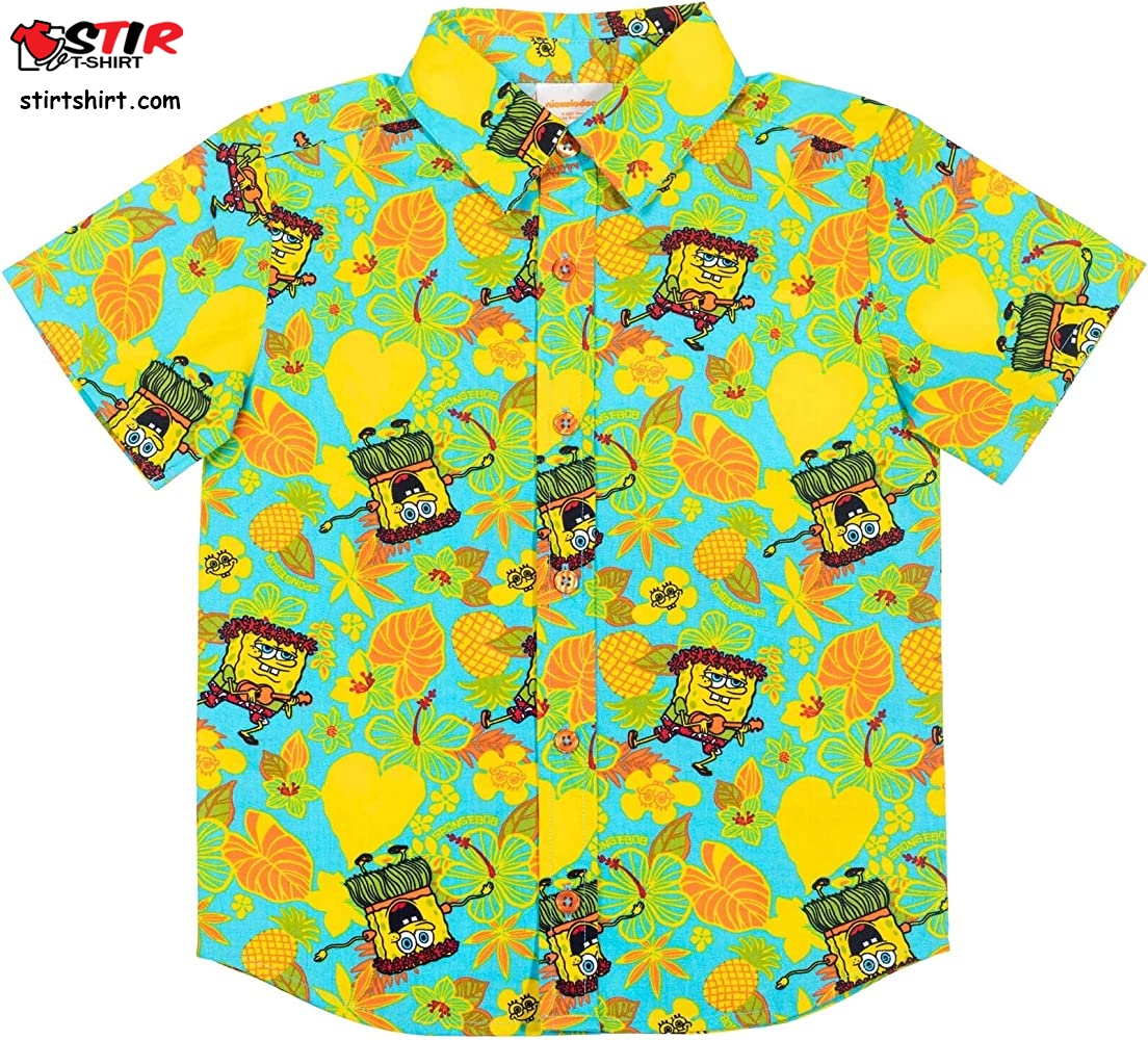 Nickelodeon Spongebob Squarepants Boys Hawaiian Short Sleeve Button Down Shirt Clothing, Shoes _ Jewelry  2t 
