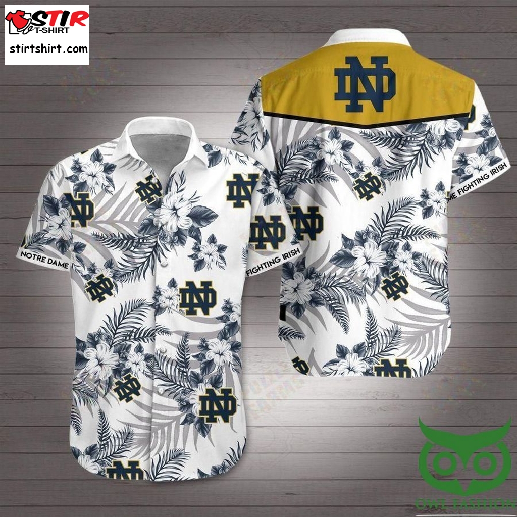 Notre Dame Fighting Irish Floral Dark And Light Gray Hawaiian Shirt  Notre Dame 