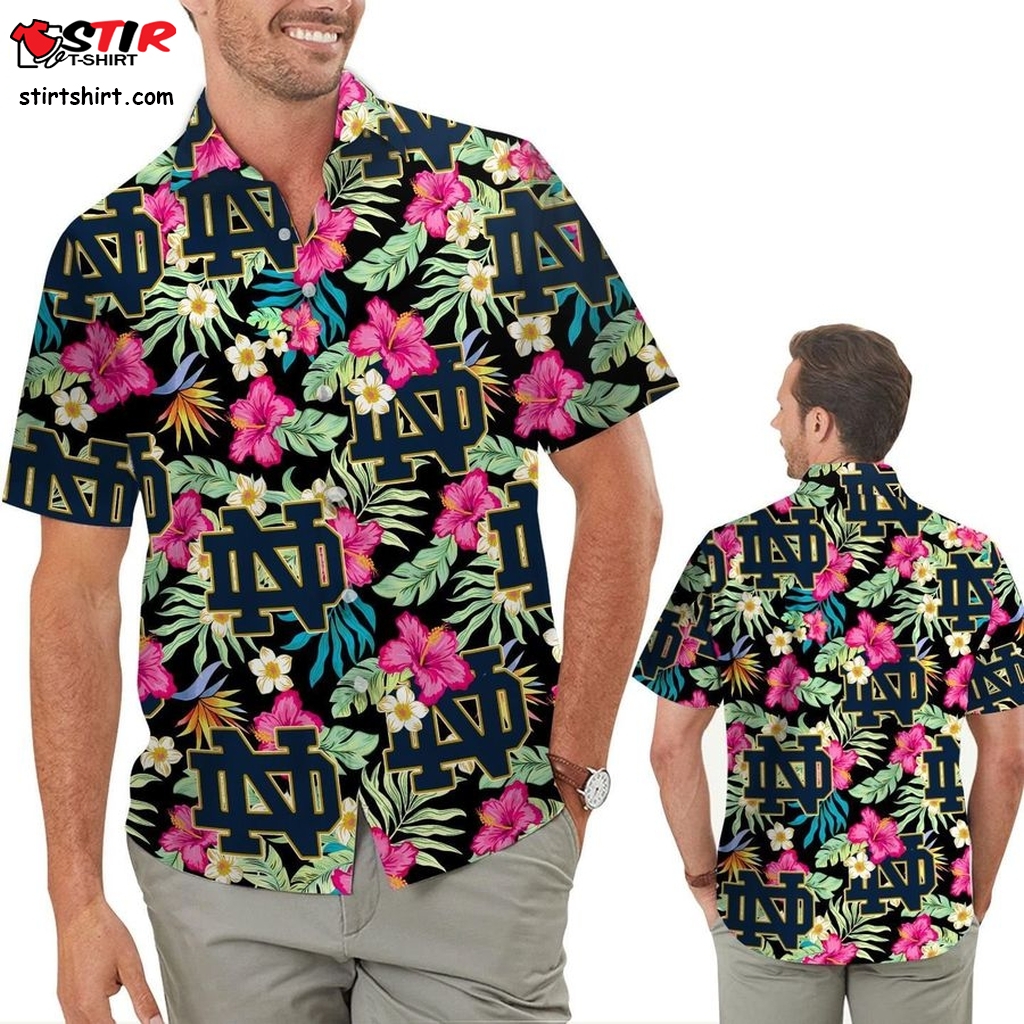 Notre Dame Fighting Irish Hibiscus Short Sleeve Button Up Tropical Aloha Hawaiian Shirts For Men Women For Sport Lovers In Summer University Of Notre Dame  Notre Dame 