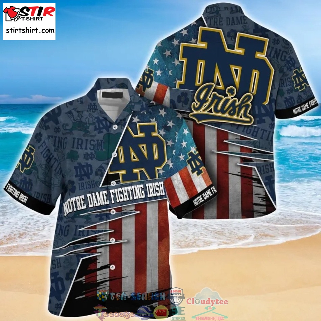 Notre Dame Fighting Irish Ncaa American Flag Hawaiian Shirt  Saleoff   Styled