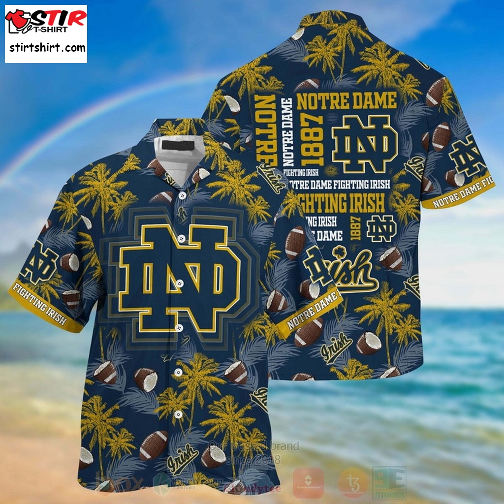 Notre Dame Fighting Irish Yellow Navy Hawaiian Shirt     Styled