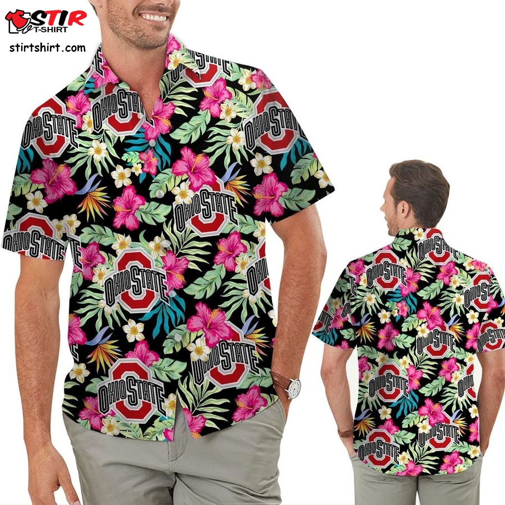Ohio State Buckeyes Hibiscus Short Sleeve Button Up Tropical Aloha Hawaiian Shirts For Men Women For Sport Lovers In Summer Ohio State University