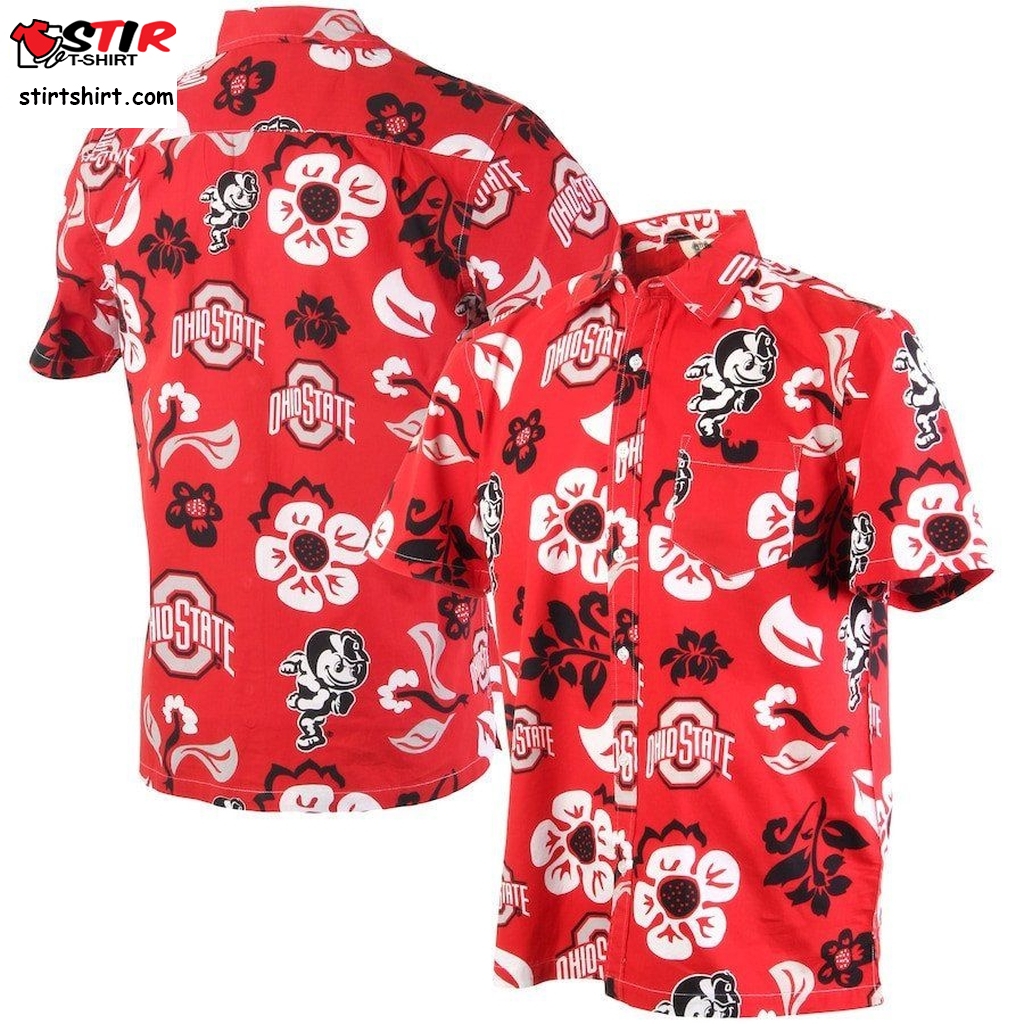 Ohio State Buckeyes Scarlet Floral Button Up Hawaiian Shirt  Ohio State 