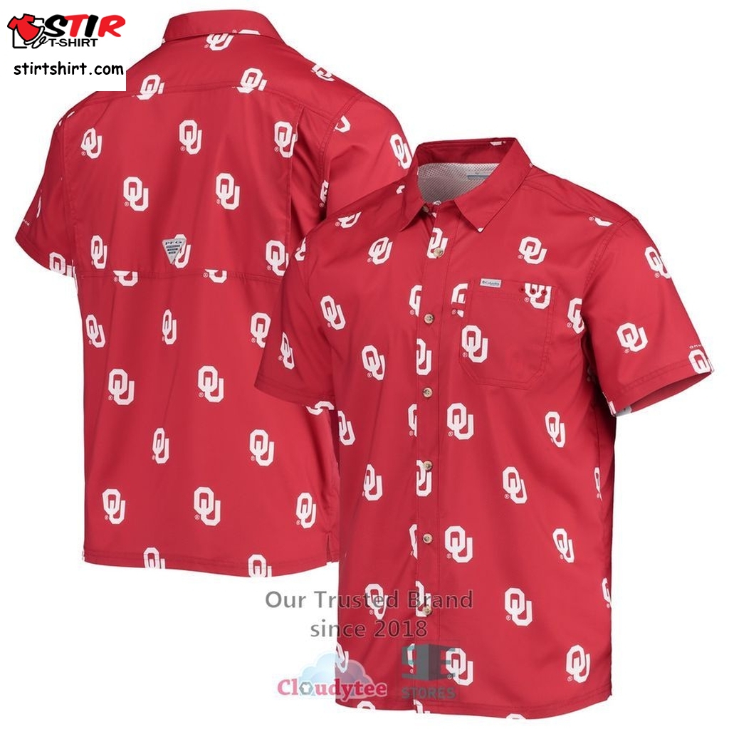 Oklahoma Sooners Columbia Super Slack Tide Omnishade Crimson Hawaiian Shirt    