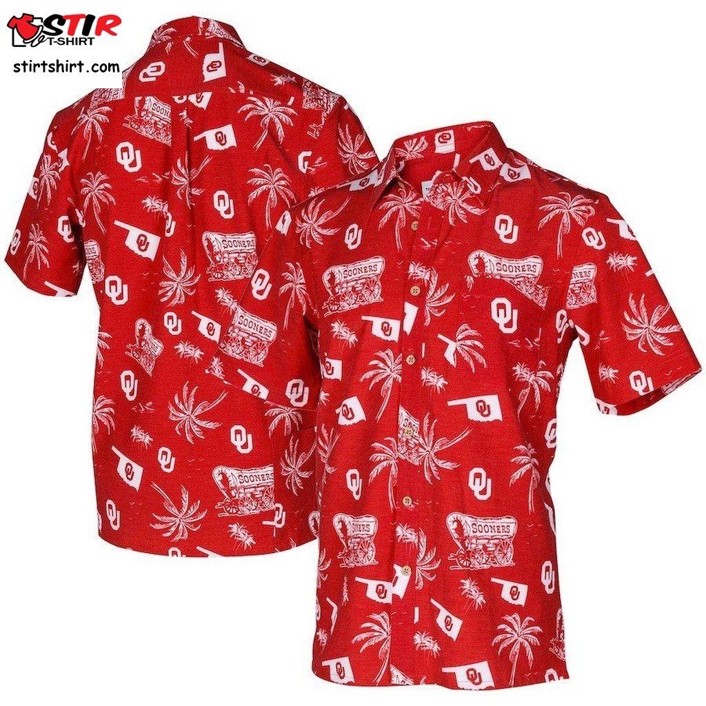 Oklahoma Sooners Crimson Coconut Tree Button Up Hawaiian Shirt  3x 
