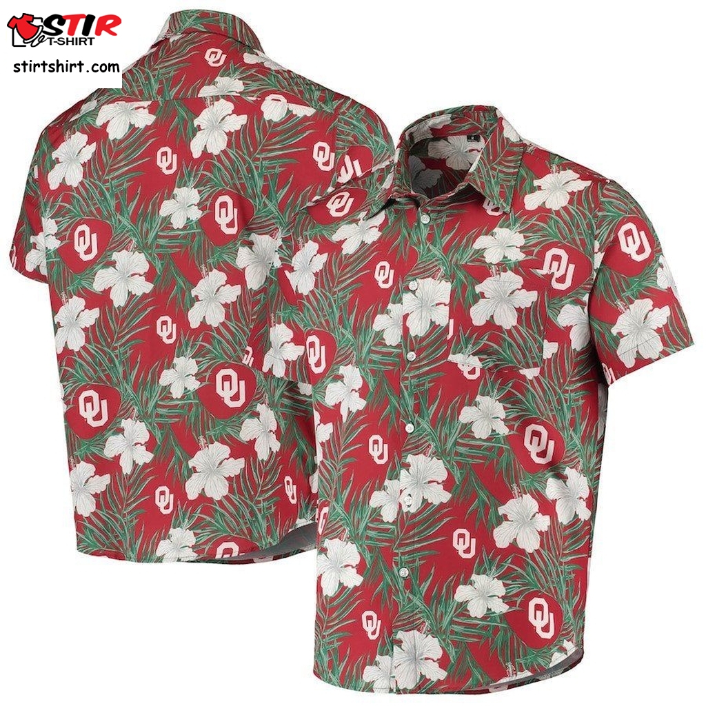 Oklahoma Sooners Crimson Floral Button Up Hawaiian Shirt  3x 