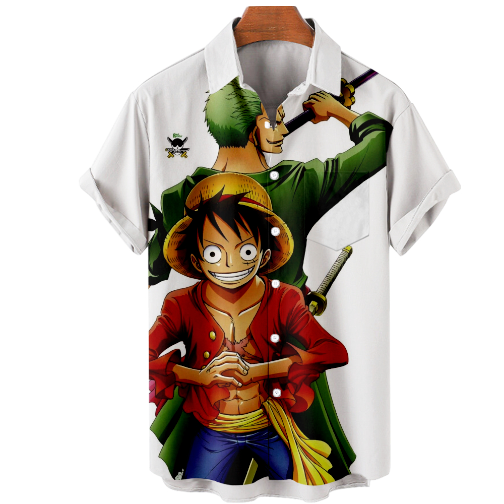One Piece Monkey Luffy Print Button Down Short Sleeve Shirt,Mens Novelty Shirt Hawaiian Shirtjpeg