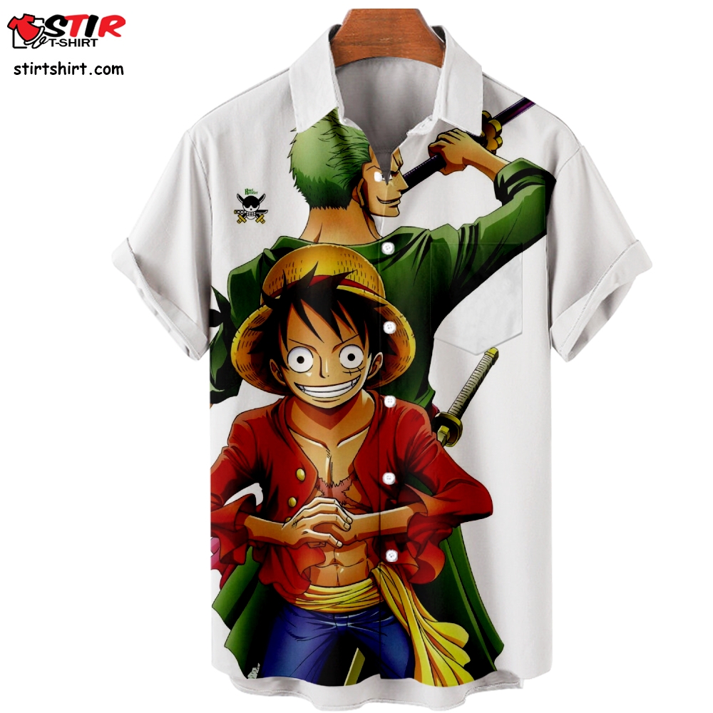 One Piece Monkey Luffy Print Button Down Short Sleeve Shirt,Mens Novelty Shirt Hawaiian Shirt