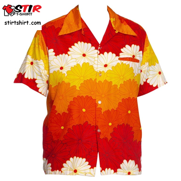 Orange And Yellow Cotton Sateen Men_S Mod Hawaiian Shirt  Red Hawaiian Flower Shirt