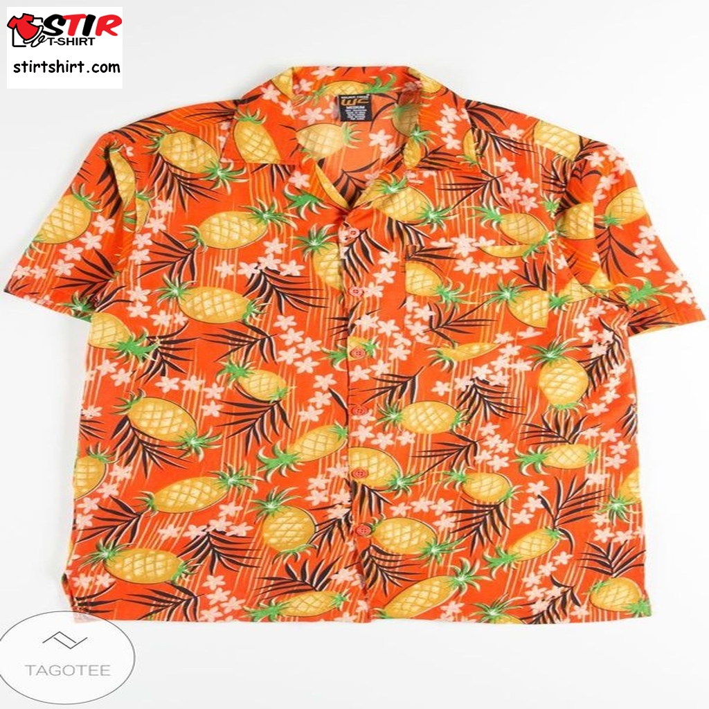 Orange Pineapple Floral Hawaiian Shirt  Ken Jennings Leno 