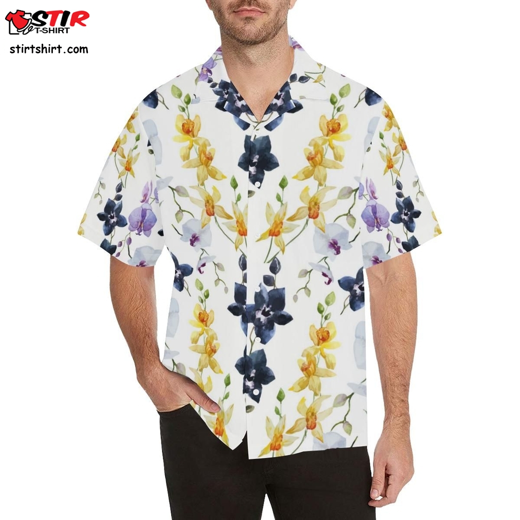 Orchid Pattern Background Men All Over Print Hawaiian Shirt  Homer Simpson 