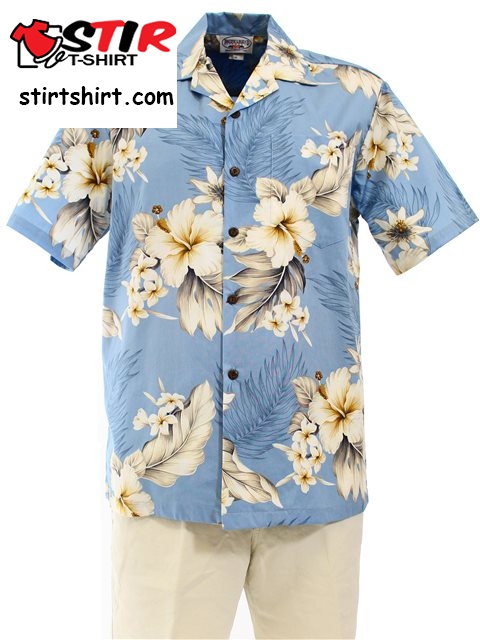 Pacific Legend Hibiscus Blue Cotton Men_S Hawaiian Shirt  Cheap s