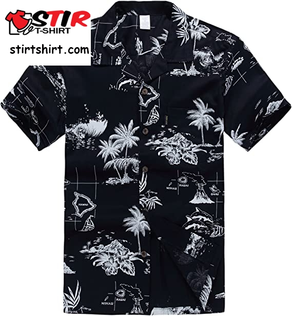 Palm Wave Men_S Hawaiian Shirt Aloha Shirt  s Black