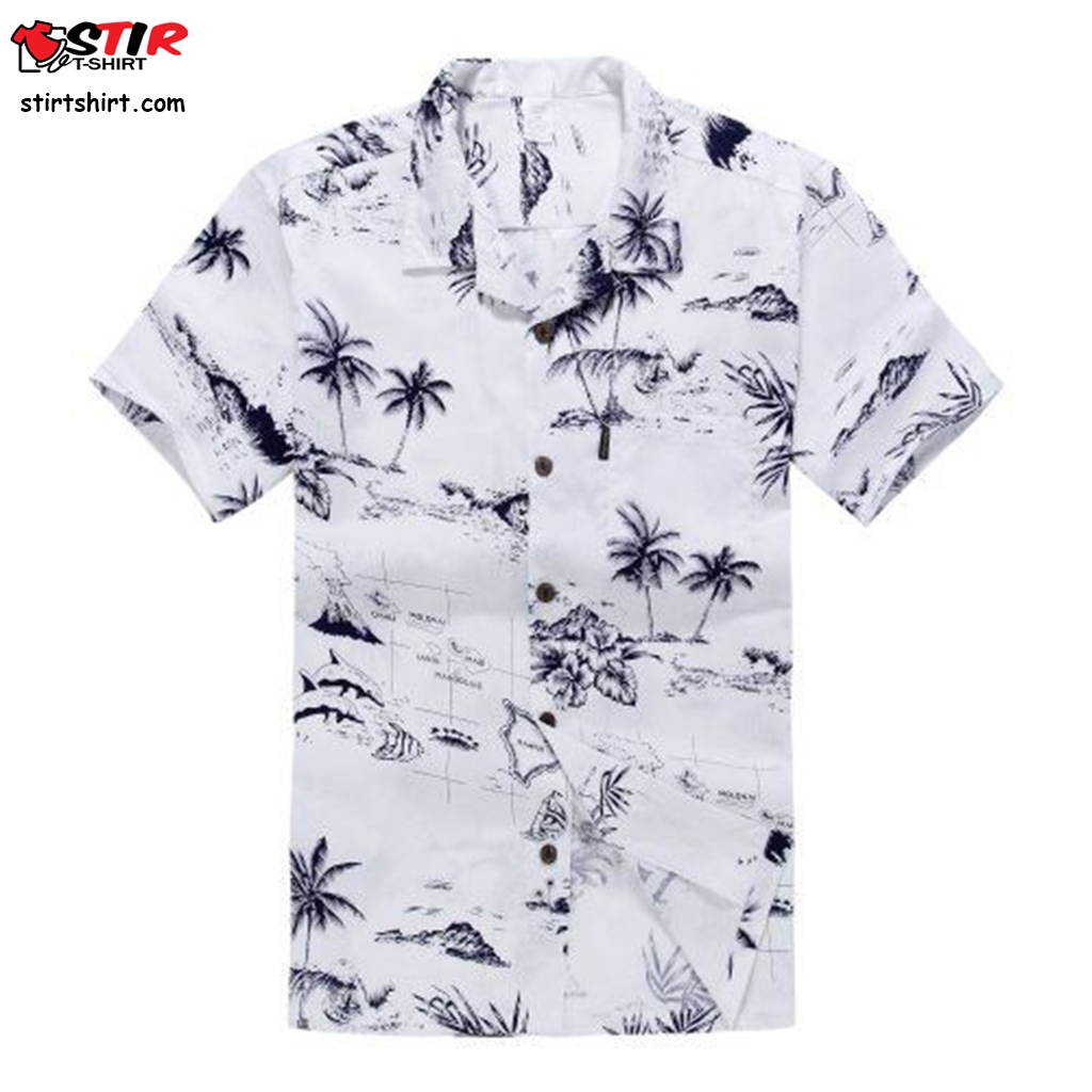 Palm Wave White Map Theme Hawaiian Shirt  Hawaiian Theme Shirt