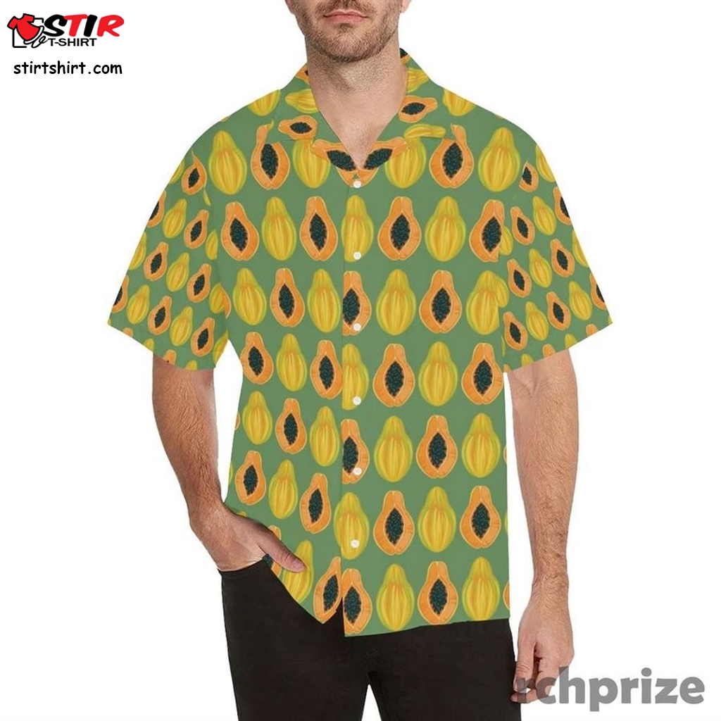 Papaya Pattern Background Men's All Over Print Hawaiian Aloha Shirt Hawaiian Shorts Beach Short Slee    Print