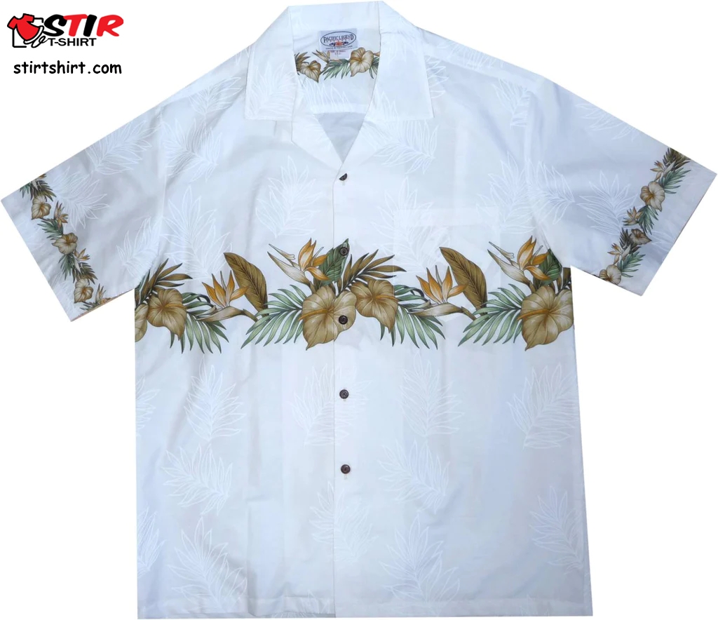 Paradise White Hawaiian Wedding Shirt Border Aloha